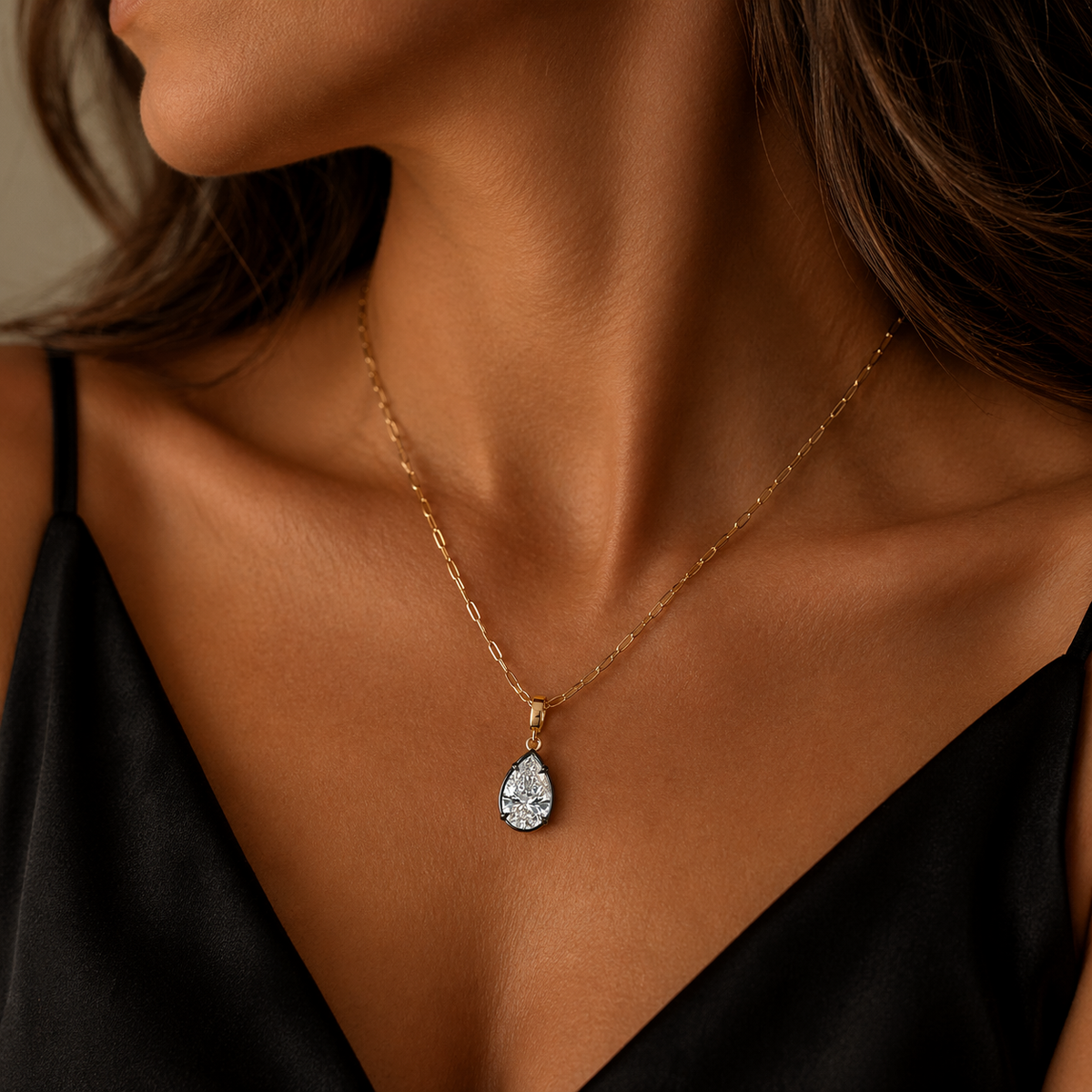 CMJ00405. 14K Solid Gold Drop-Shaped Diamond Charm