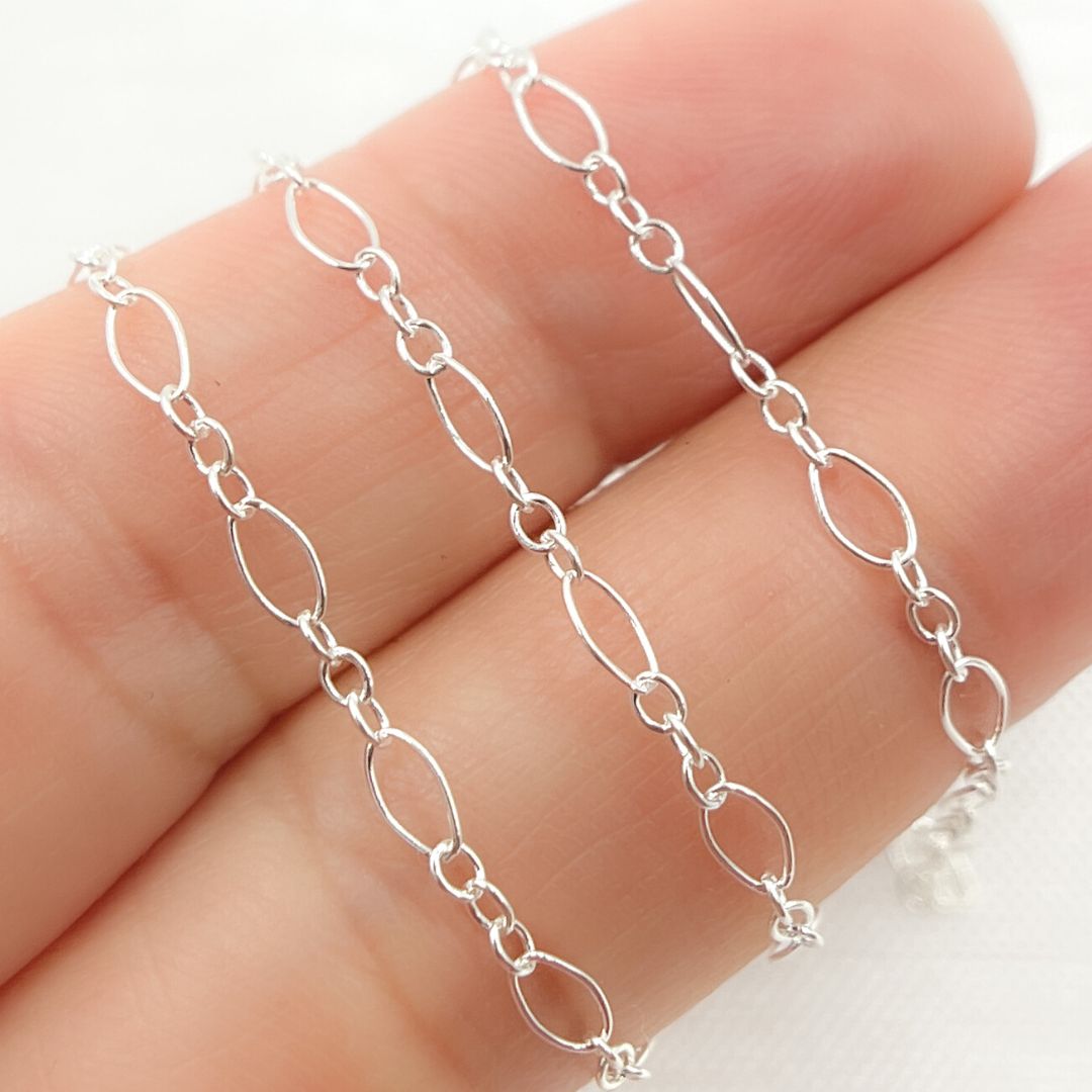 925 Sterling Silver 1 Oval & 3 Round Link Chain. 716SS