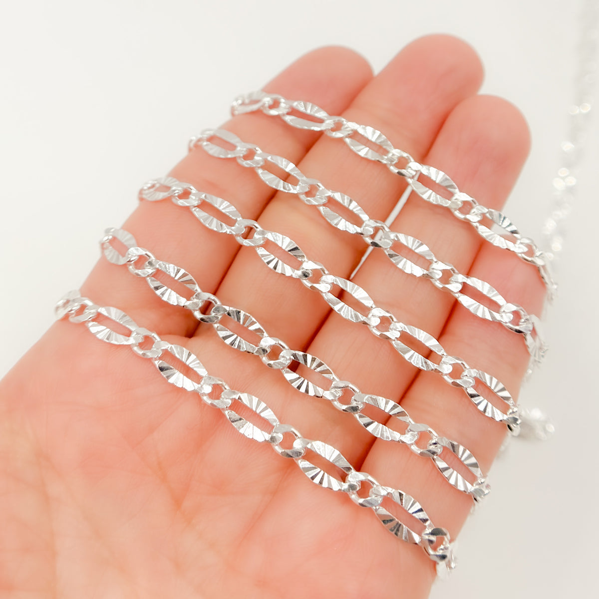 Sterling Silver Diamond Cut Marina Link Chain
