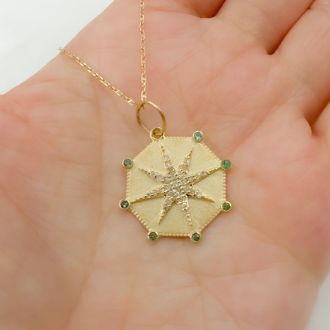 14k Solid Gold Diamond and Gemstone Star Charm. GDP615