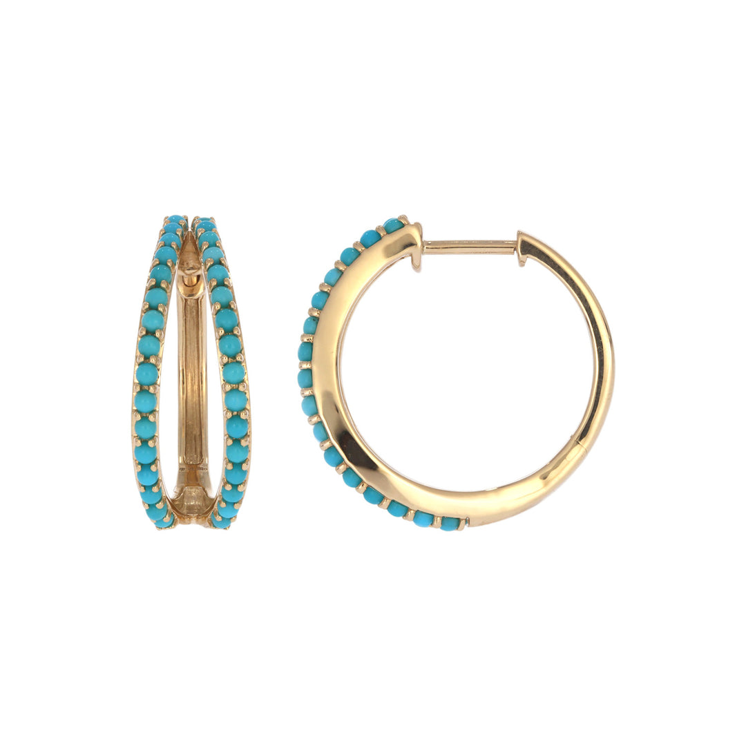 EHZ57722TQ. 14K Solid Gold Turquoise Hoops