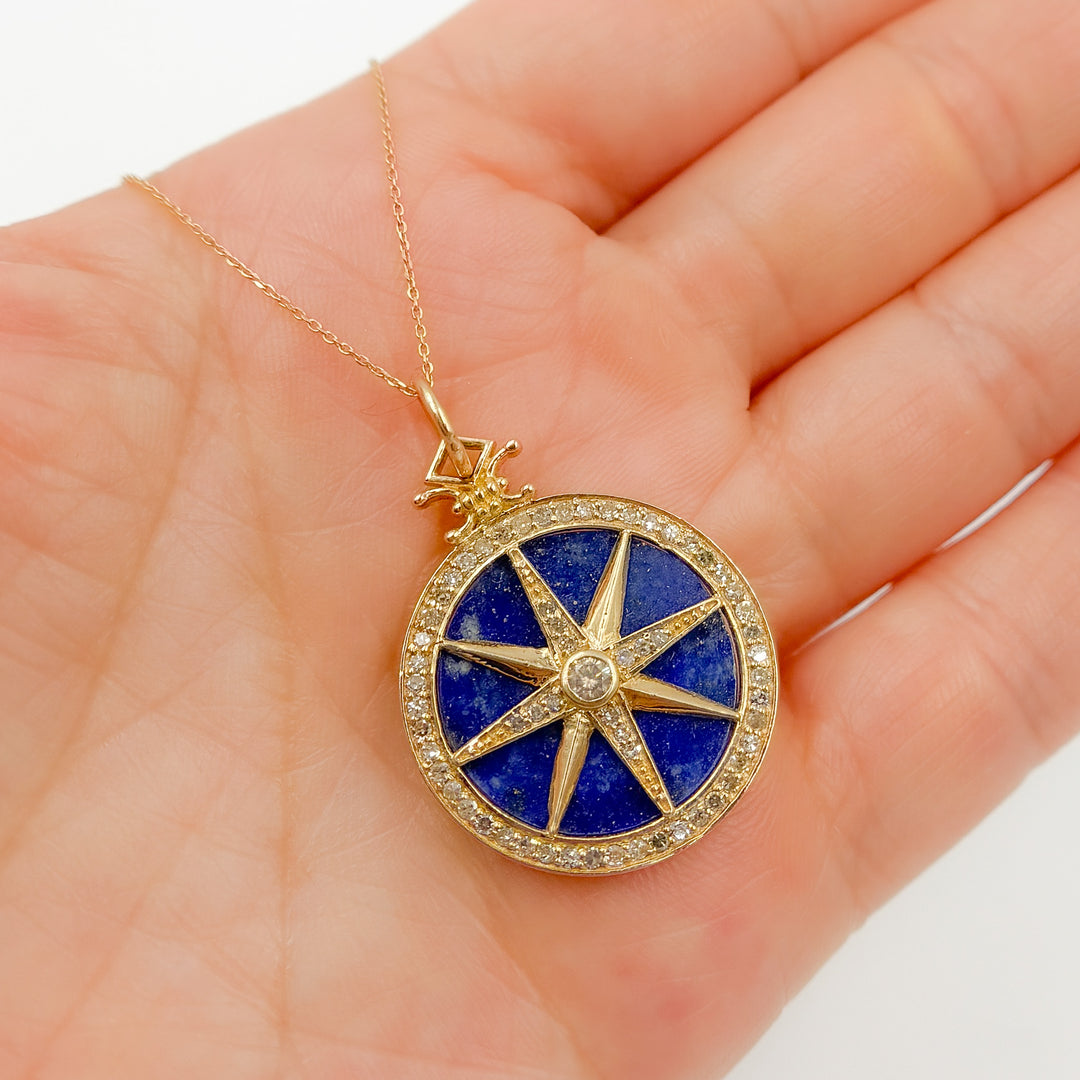 KG69. 14K Solid Gold Star Round Pendant