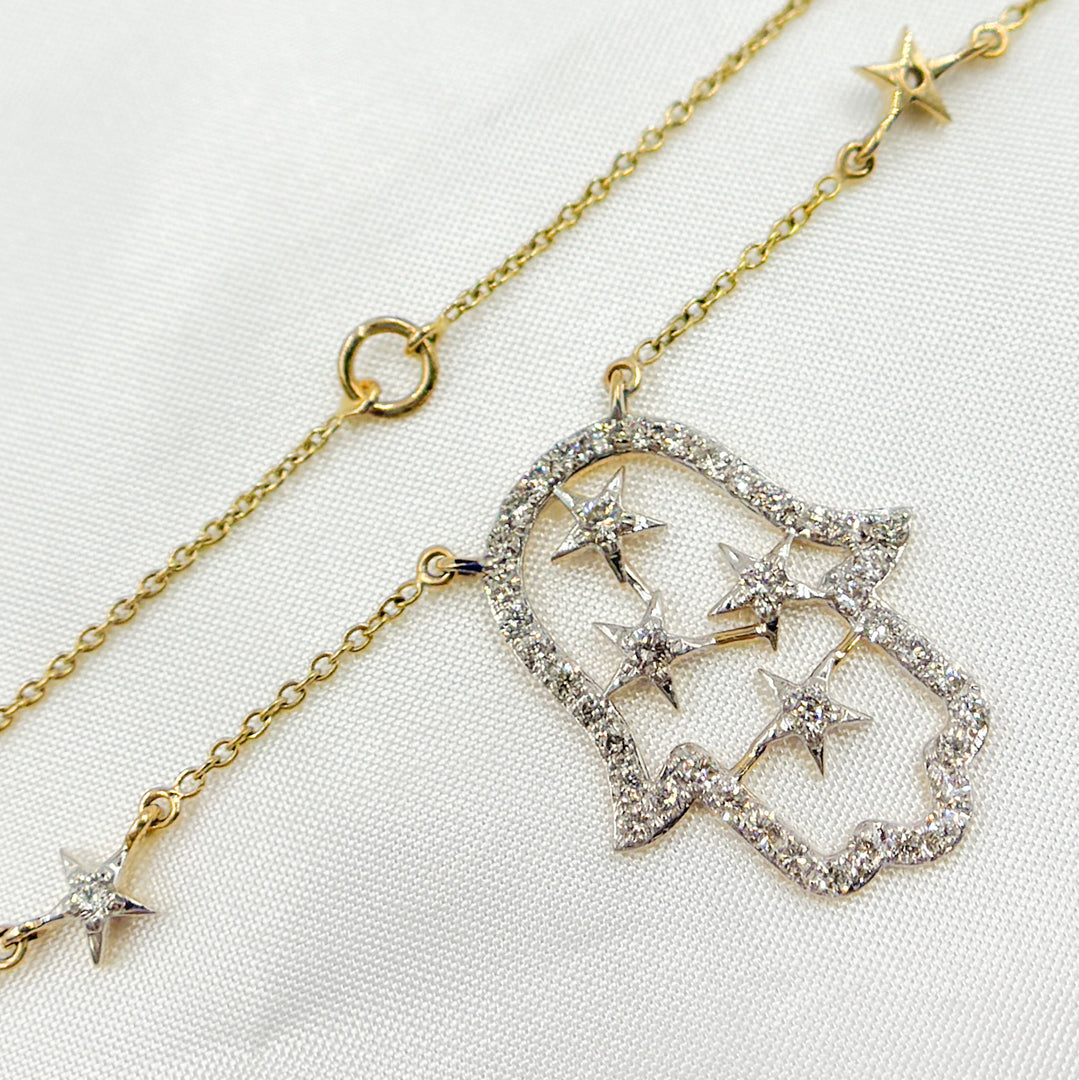 14K Solid Gold Hamsa and Stars Diamond Necklace. GDP803