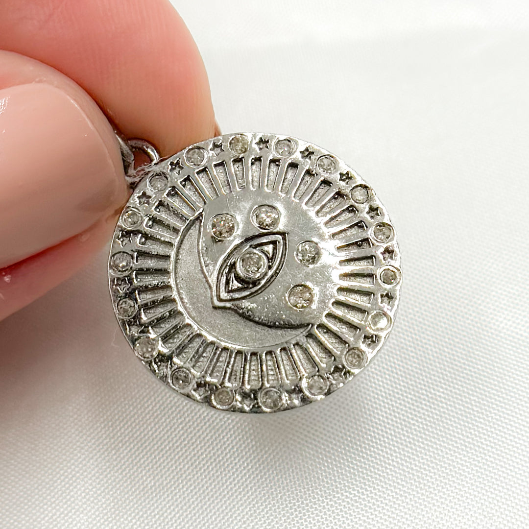 DP828. Diamond Sterling Silver Round Fancy Pendant