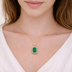 Load image into Gallery viewer, PN113006Y14EM1. 14K Solid Gold Diamond and Emerald Rectangle Charm