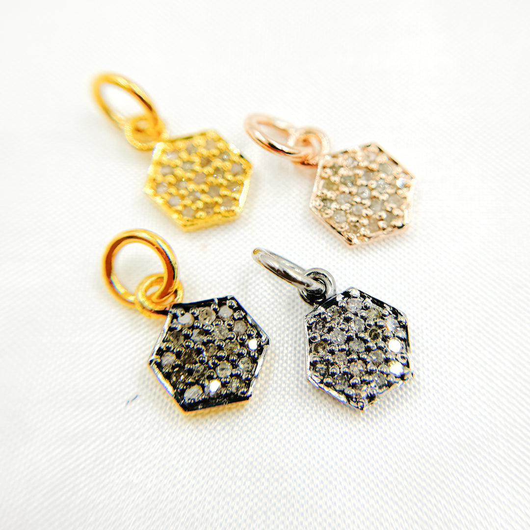 DC461. Diamond Silver Hexagon Charm