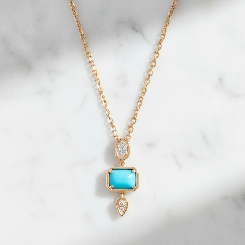 CP97495. 14K Solid Gold Diamond and Gemstone Geometric Pendant