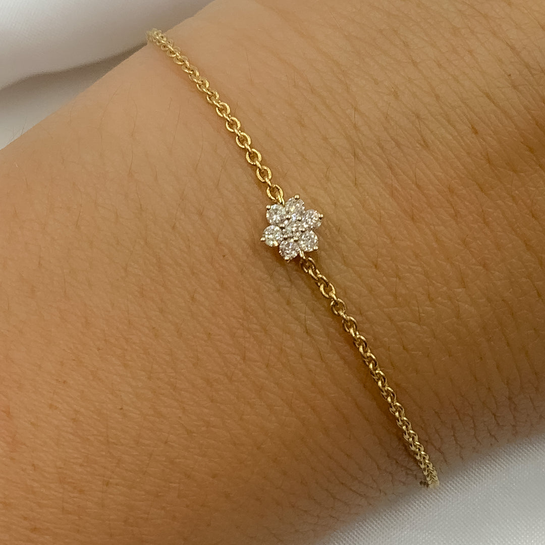 BFC60634. 14k Solid Gold Diamond Flower Bracelet
