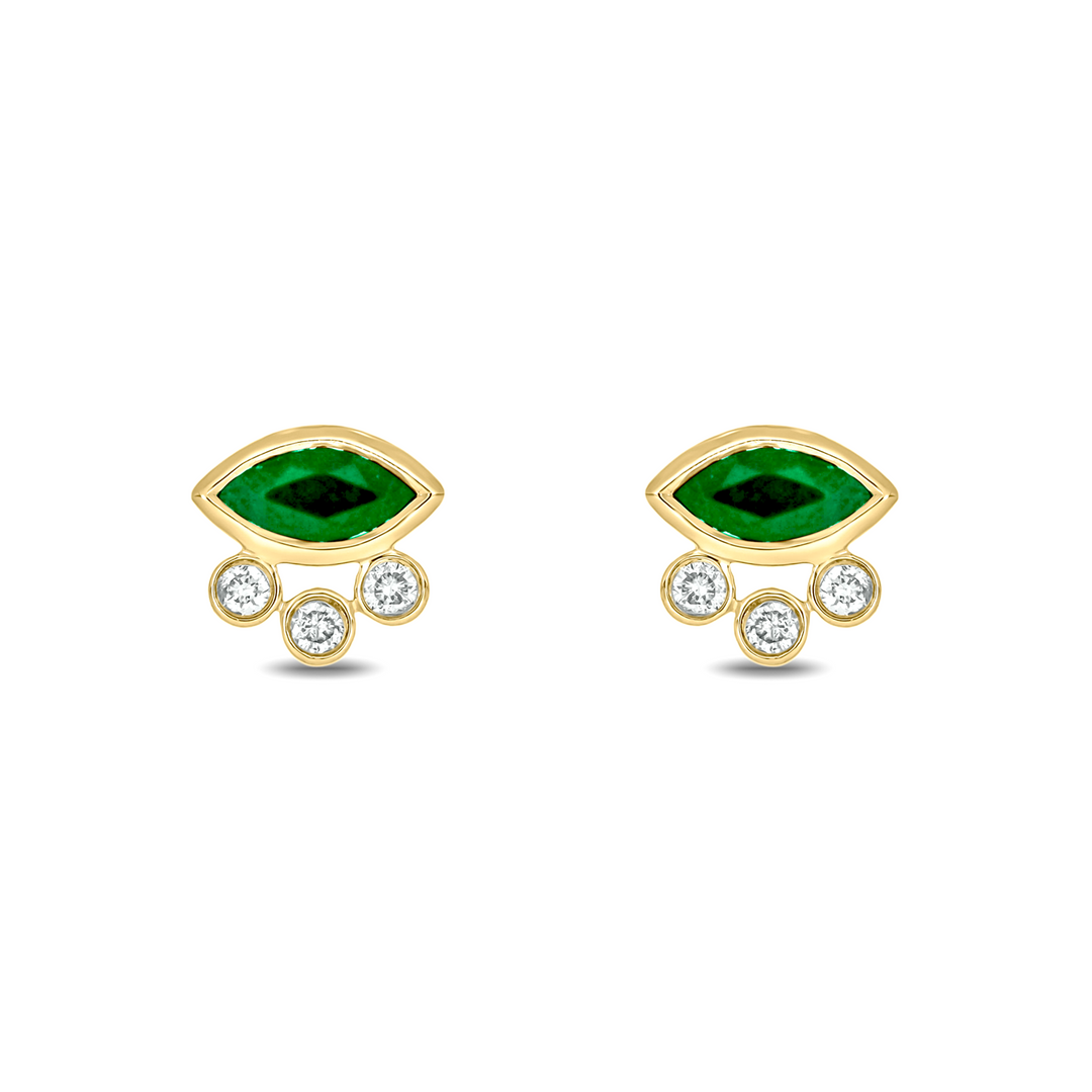 EFB52986. 14K Solid Gold Diamond and Gemstone Fancy Stud Earrings