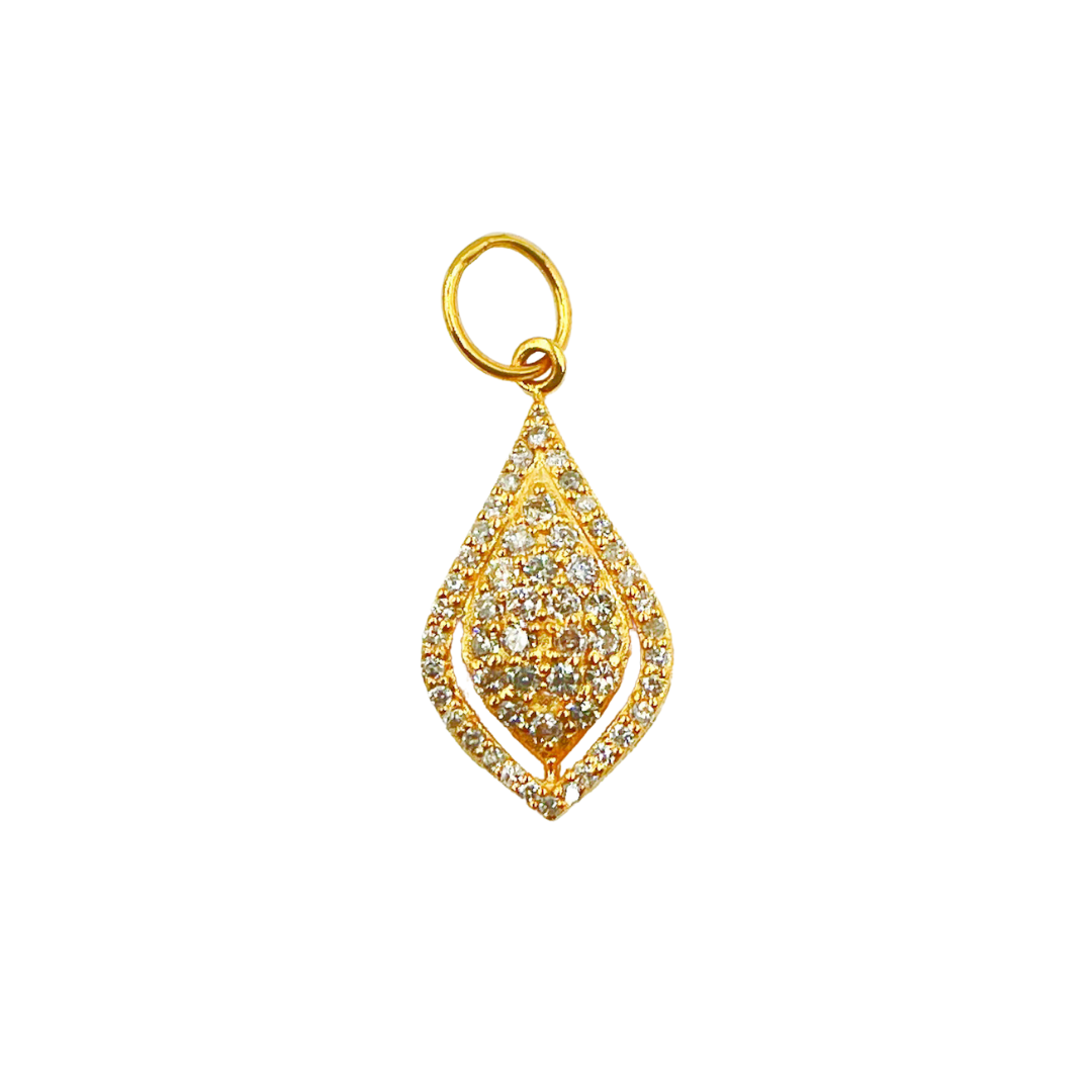 14K Solid Gold Charm. Drop Pendant with Diamonds. GDP146