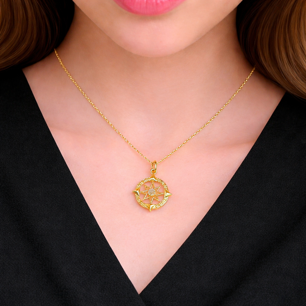 GDP288. 14K Solid Gold Circle Pendant with Diamonds