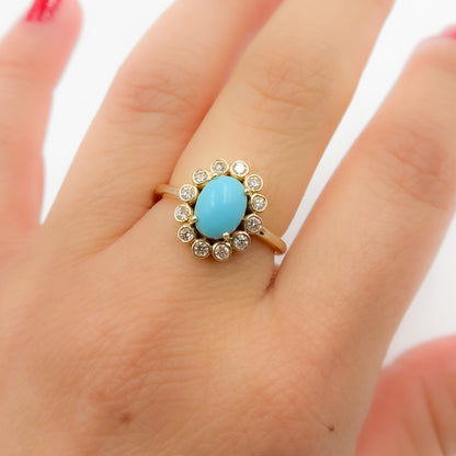 14K Gold Antique Turquoise and Diamond Ring