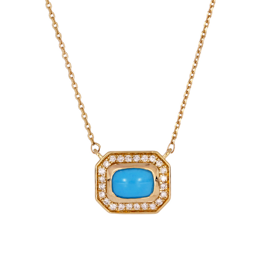 NFC71412. 14k Solid Gold Gemstone and Diamond Rectangle Necklace