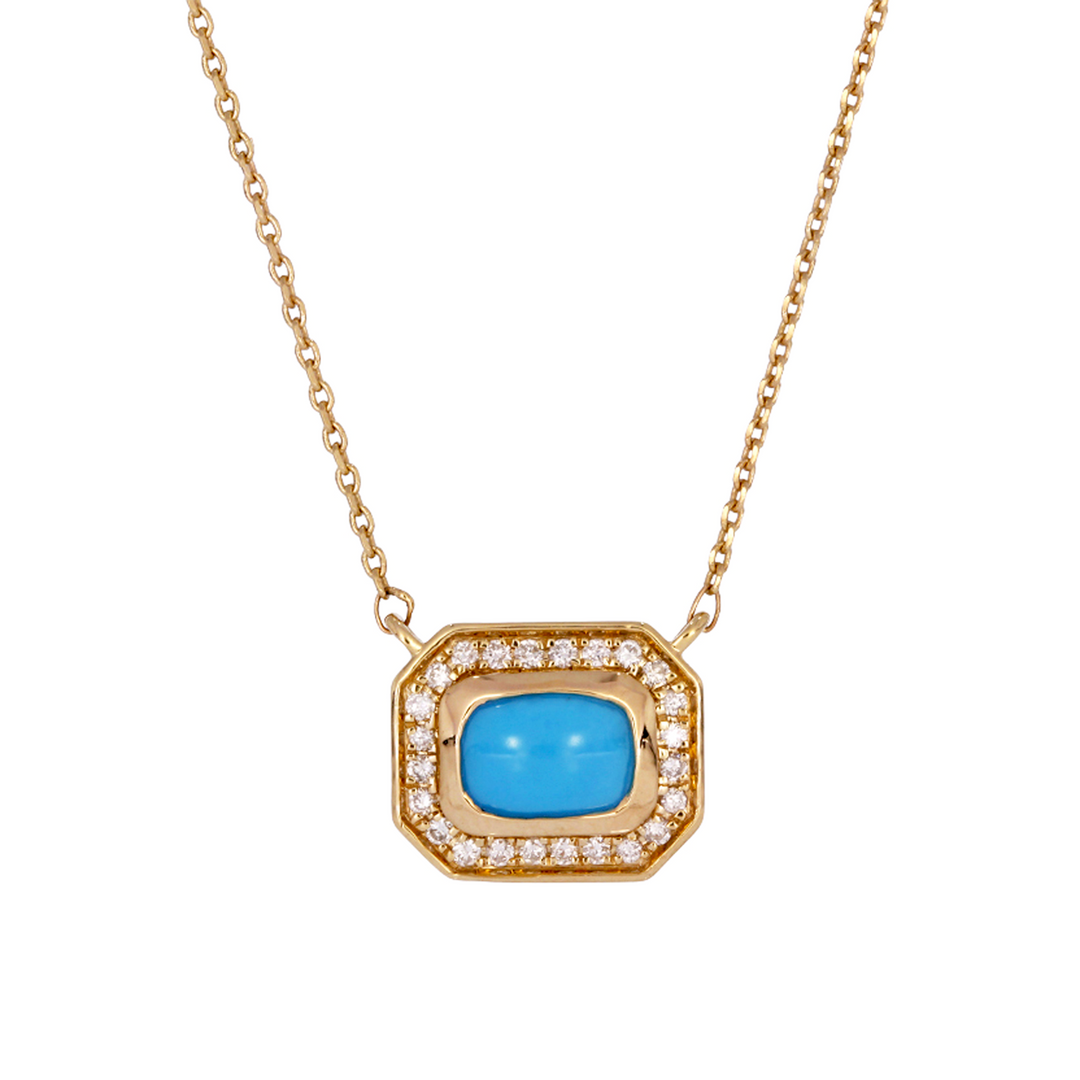 NFC71412. 14k Solid Gold Gemstone and Diamond Rectangle Necklace
