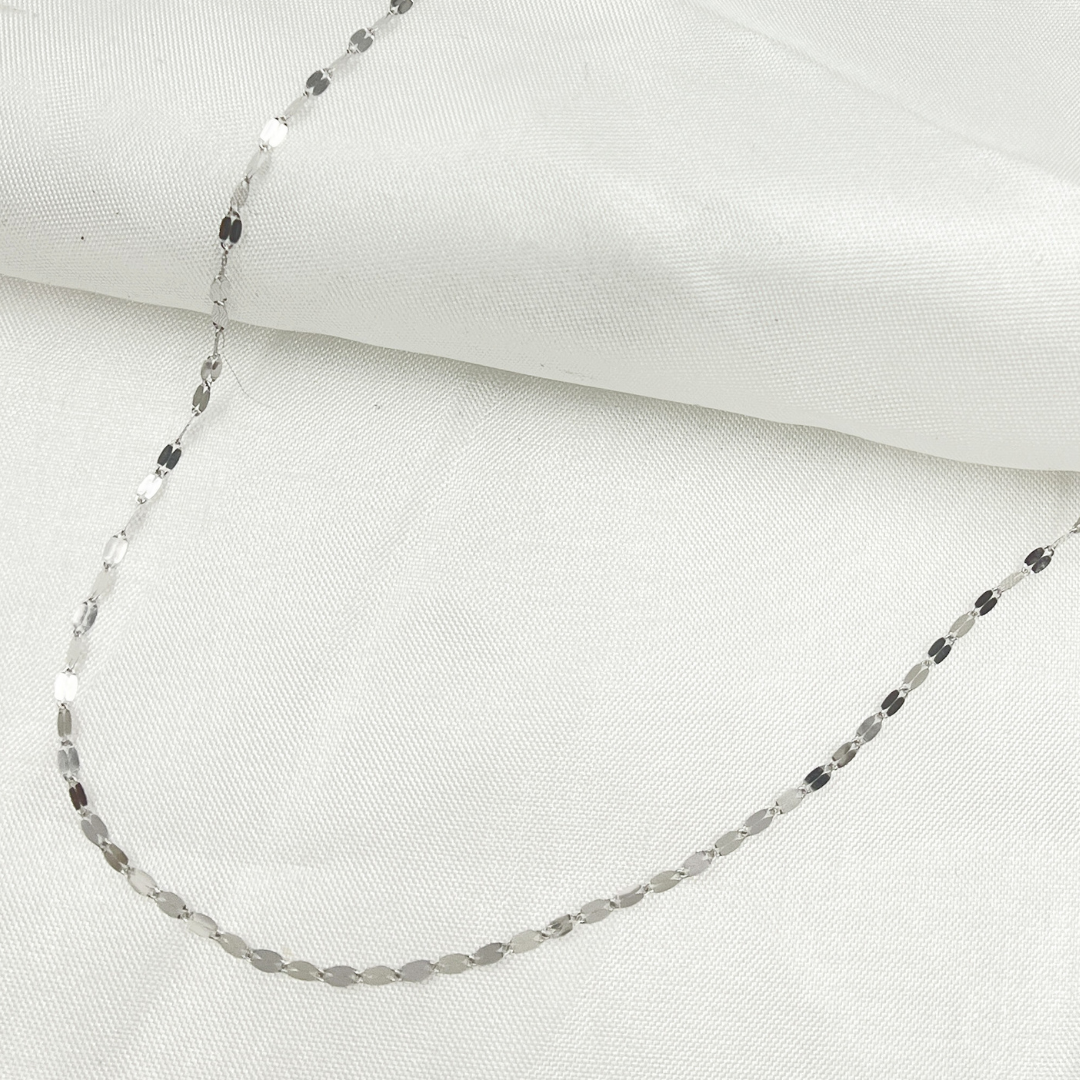 025FV10WG. 14K Solid White Gold Flat Marina Link Chain