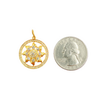 Load image into Gallery viewer, 14K Solid Gold with Diamonds Circle Charm with Sun in the Center. GDP214
