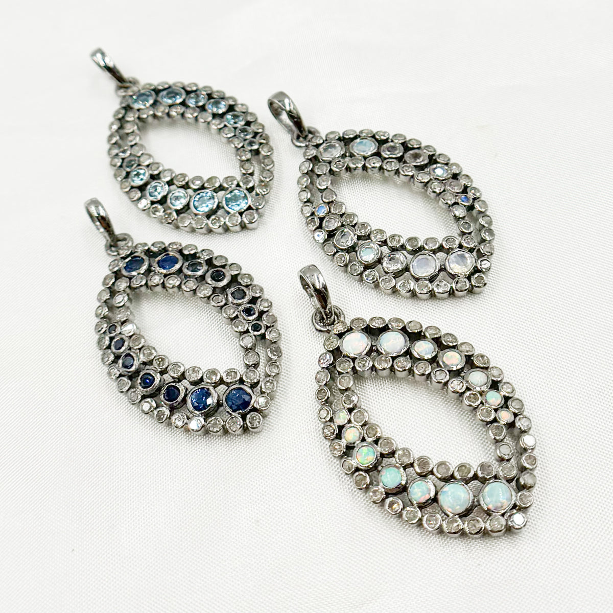 DSP041. Diamond Silver Gemstone Leaf Pendant