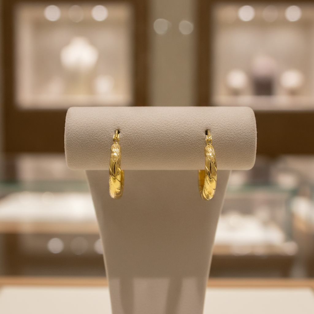 GER134. 14K Gold Twisted Hollow Hoop Earrings