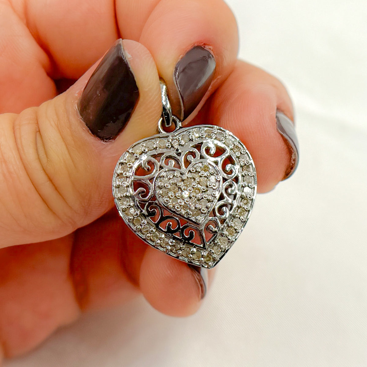 DP175. Diamond Sterling Silver Heart Pendant with Design