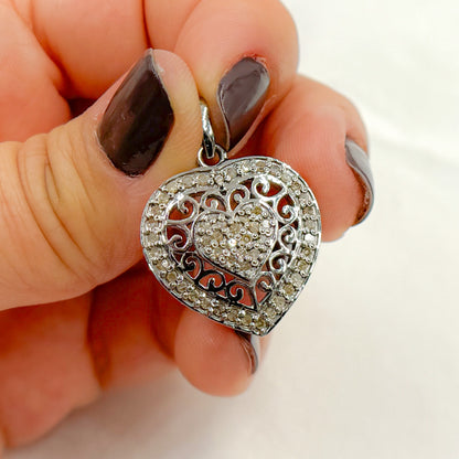 DP175. Diamond Sterling Silver Heart Pendant with Design