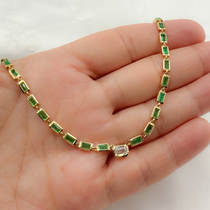 NFF70760. 14K Solid Gold Diamond Rectangle Necklace