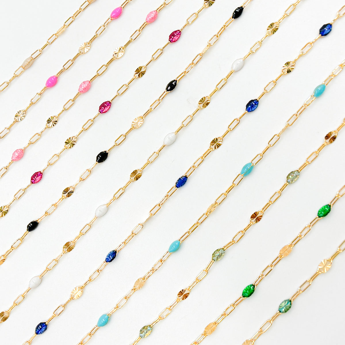 V295WNGF. 14K Gold Filled Wine Color Enamel with Paperclip and Diamond Cut Marina Links