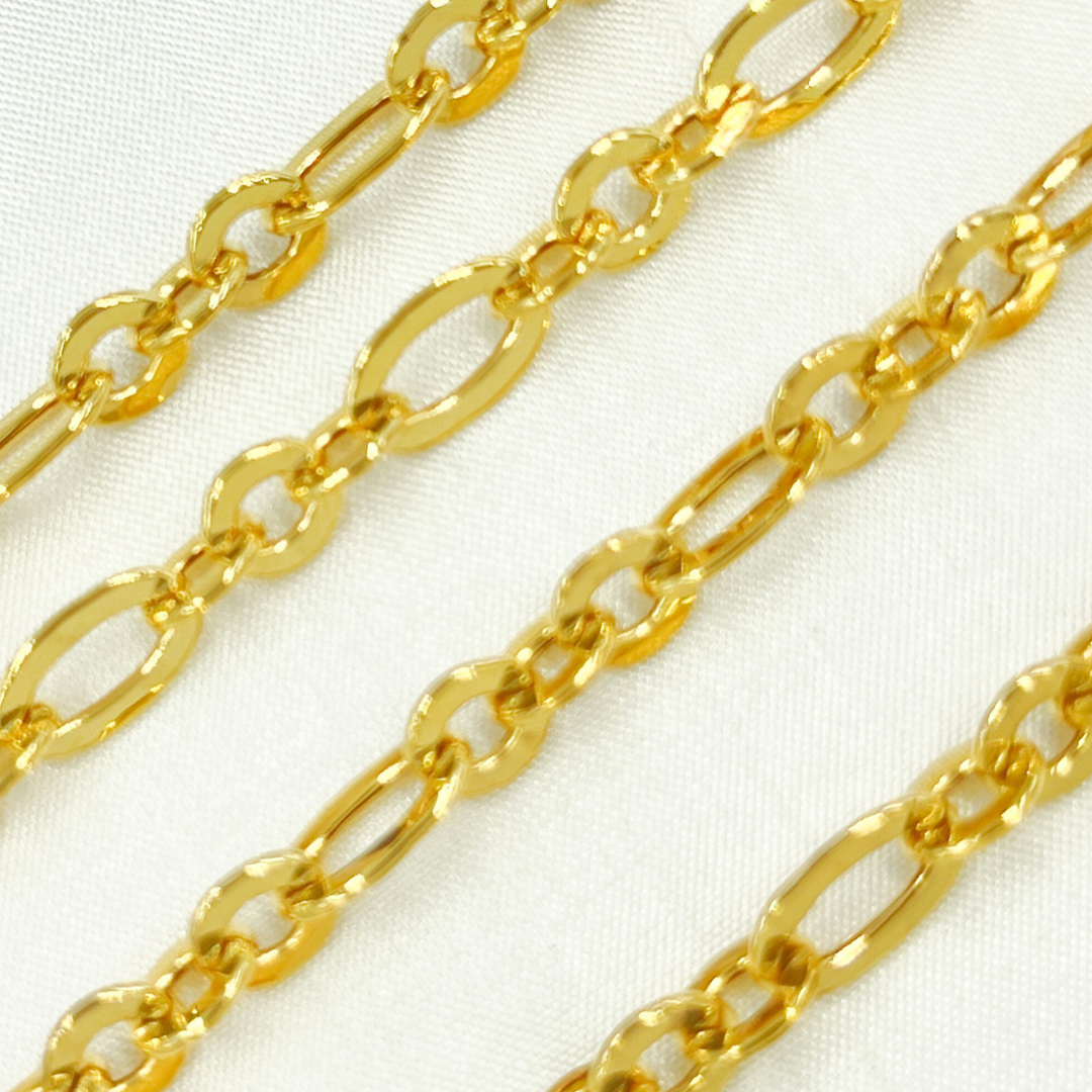 Gold Plated 925 Sterling Silver Short & Long Flat Oval Link Chain. V61GP