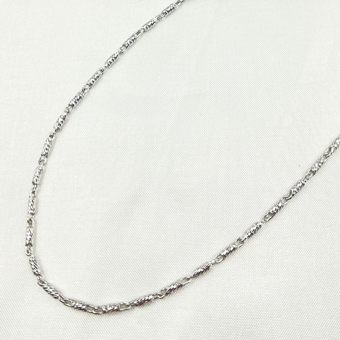 14k Solid White Gold Twisted Bar Link Necklace. 060LURCNDTL721WG