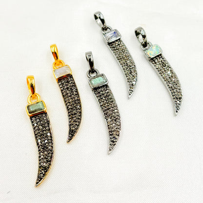 DP249. Diamond Silver Horn Pendant with Gemstone