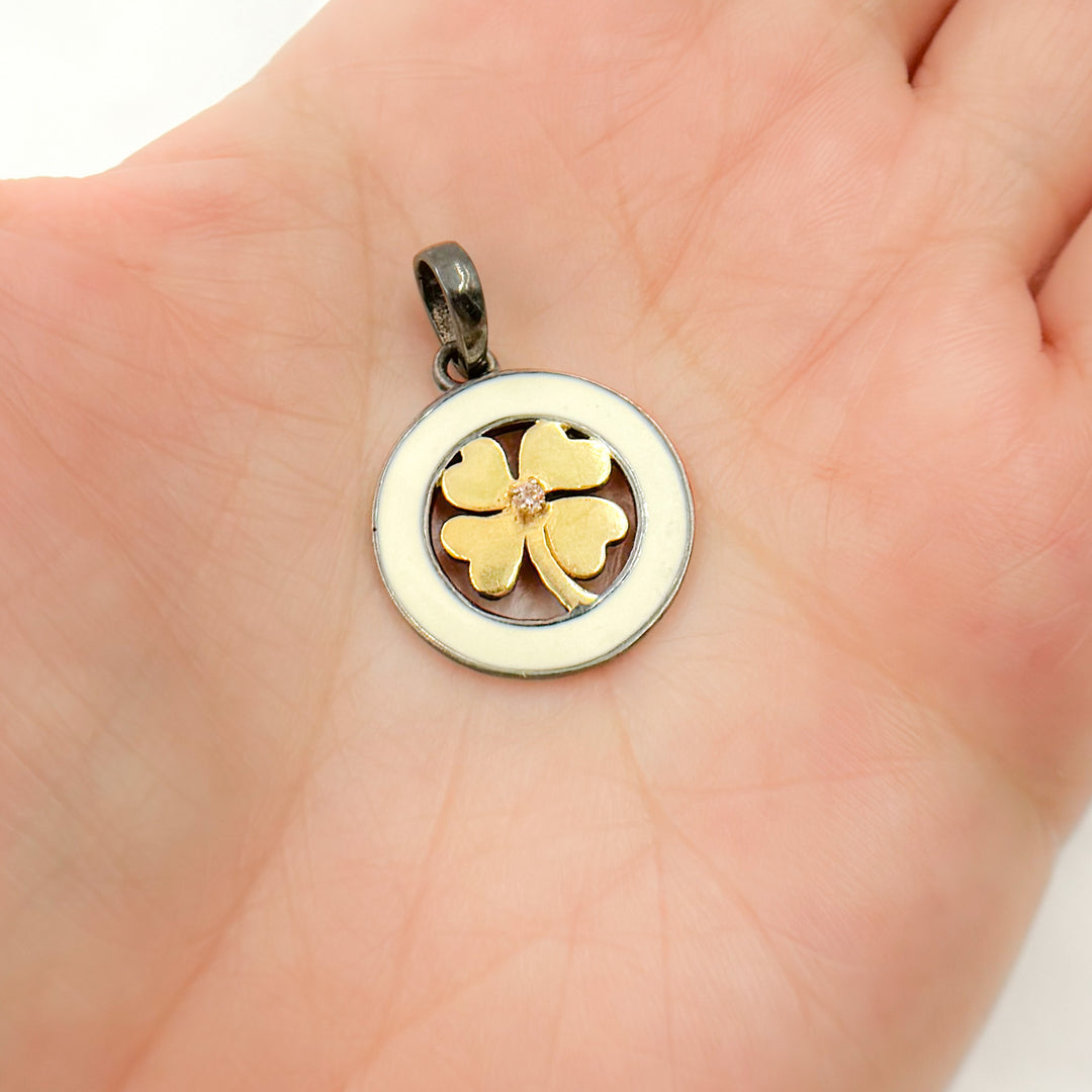 DP787A. Diamond Sterling Silver Clover Enamel Pendant