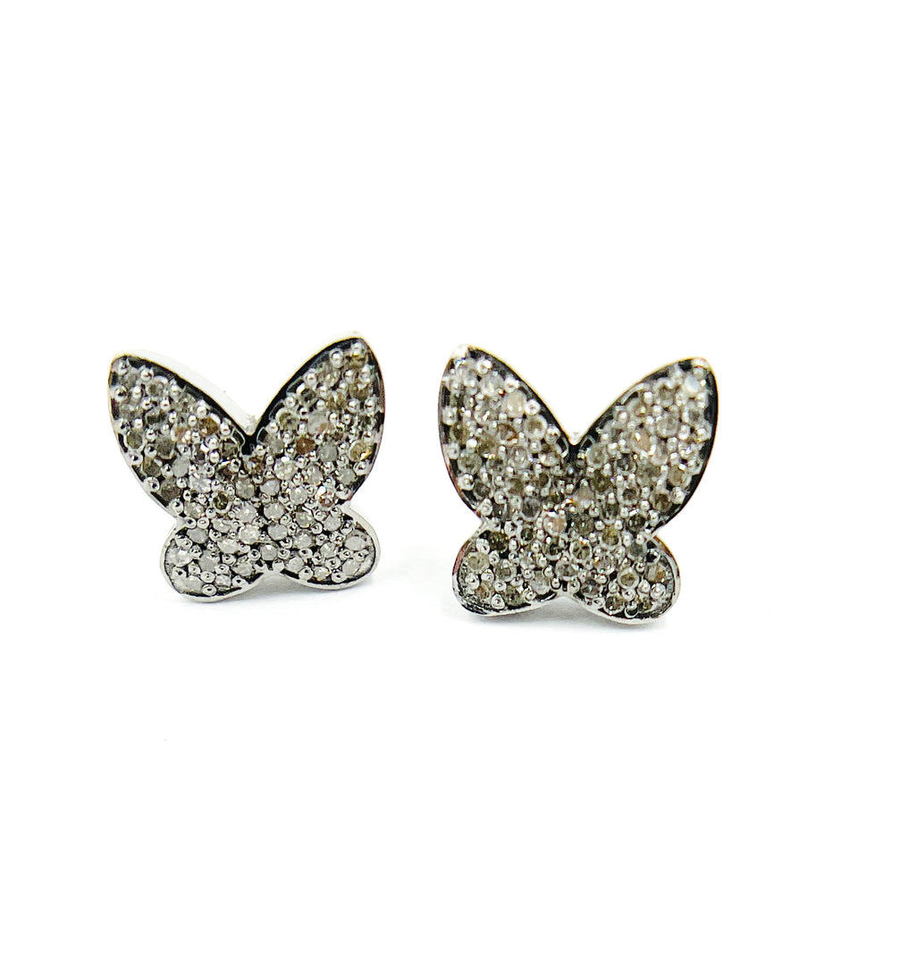 DE048. Diamond Sterling Silver Butterfly Studs