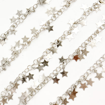 V71OX. Oxidized Sterling Silver Star Dangle Chain