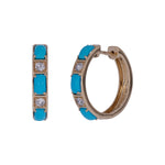 Load image into Gallery viewer, CE97353TQ5X3. 18K Solid Gold Diamond and Turquoise Round Hoop Earrings