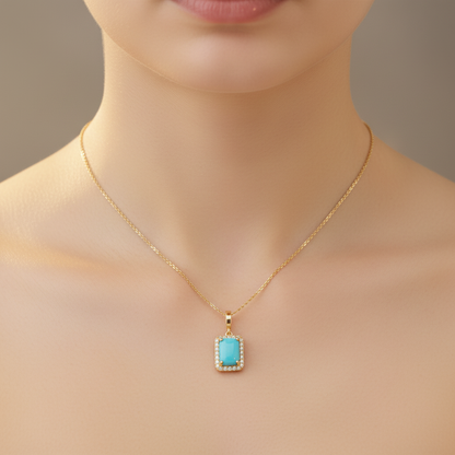 CMD00365TQ8X6. 14K Solid Gold Rectangular-Shaped Turquoise and Diamond Charm