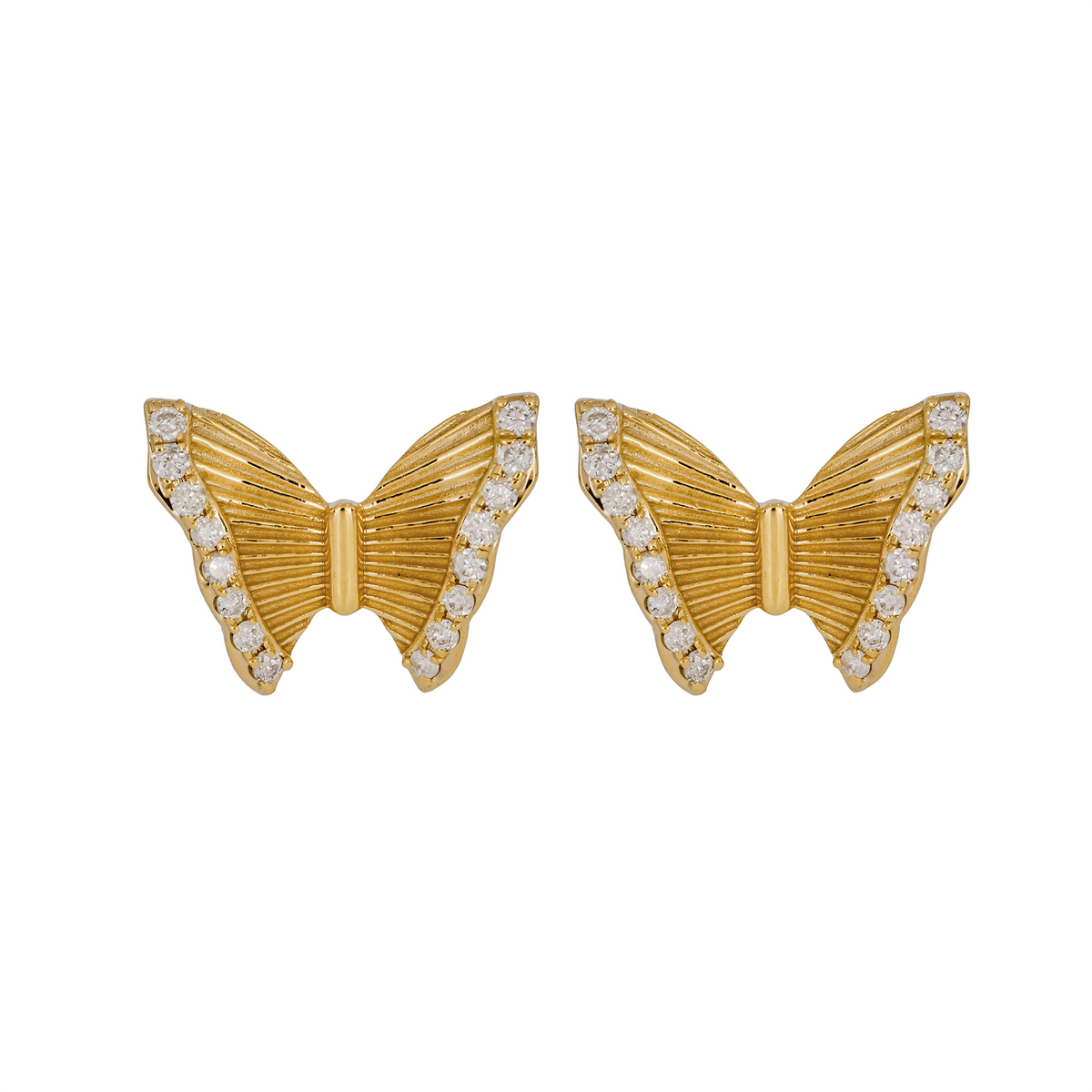 Solid Gold Diamond Butterfly Studs Earrings