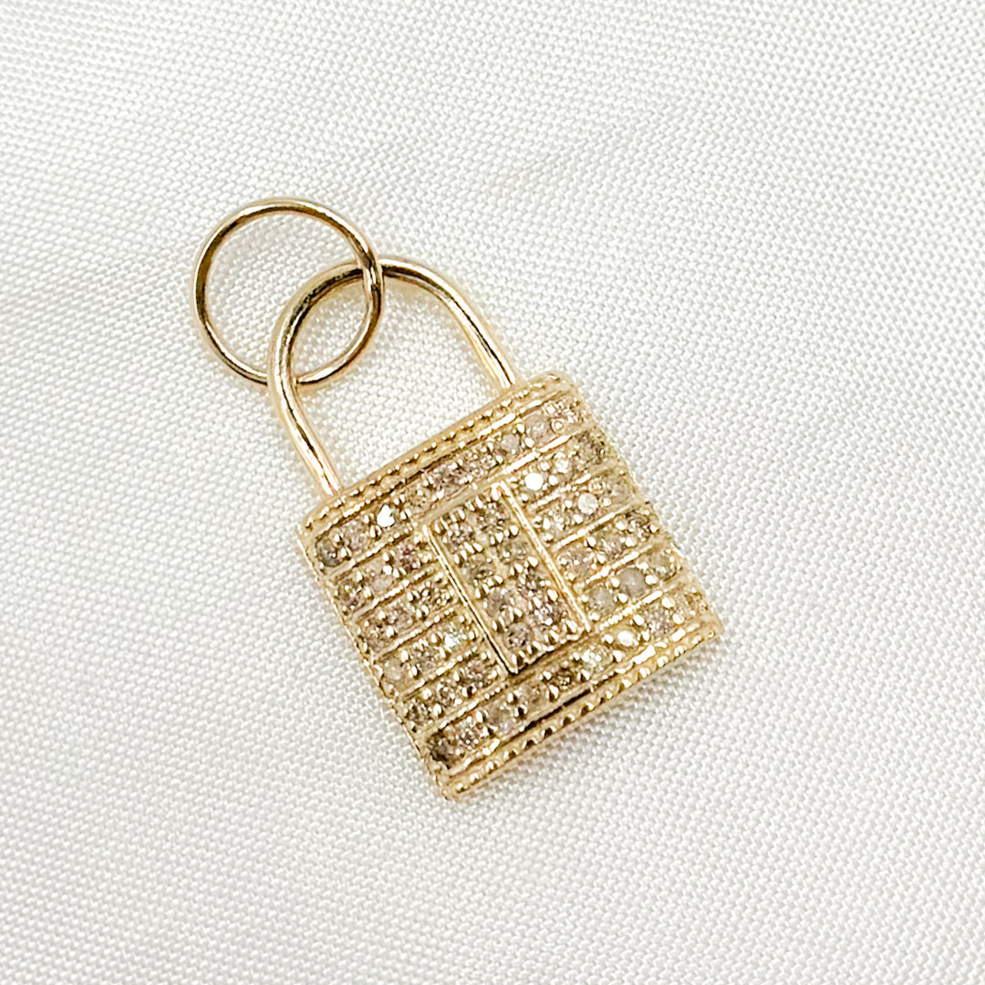 GDP62. 14K Solid Gold Diamond Lock Charm