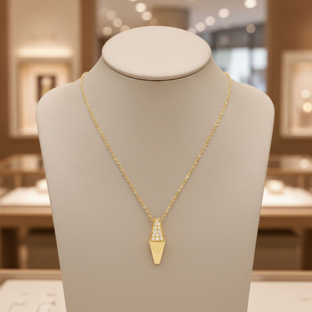 DHP00179. 14K Solid Gold Diamond Rhombus Pendant Necklace
