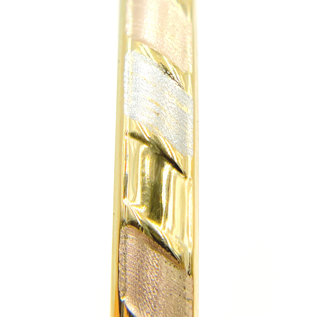 KG118. 14K Solid Gold Tri-Color Matte & Shinny Twisted Bangle