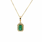 Load image into Gallery viewer, CMC00365EM6X4. 14K Solid Gold Rectangular-Shaped Emerald and Diamond Charm