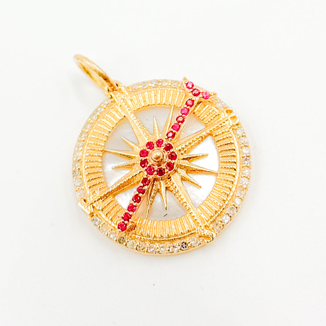 14K Gold Compass Round Pendant