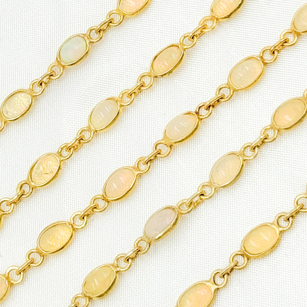 ETH13. Ethiopian Opal Oval Shape Bezel Gold Plated Wire Chain