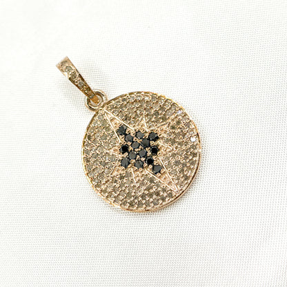 DP561. Diamond Sterling Silver Round Star Pendant with Black Diamond