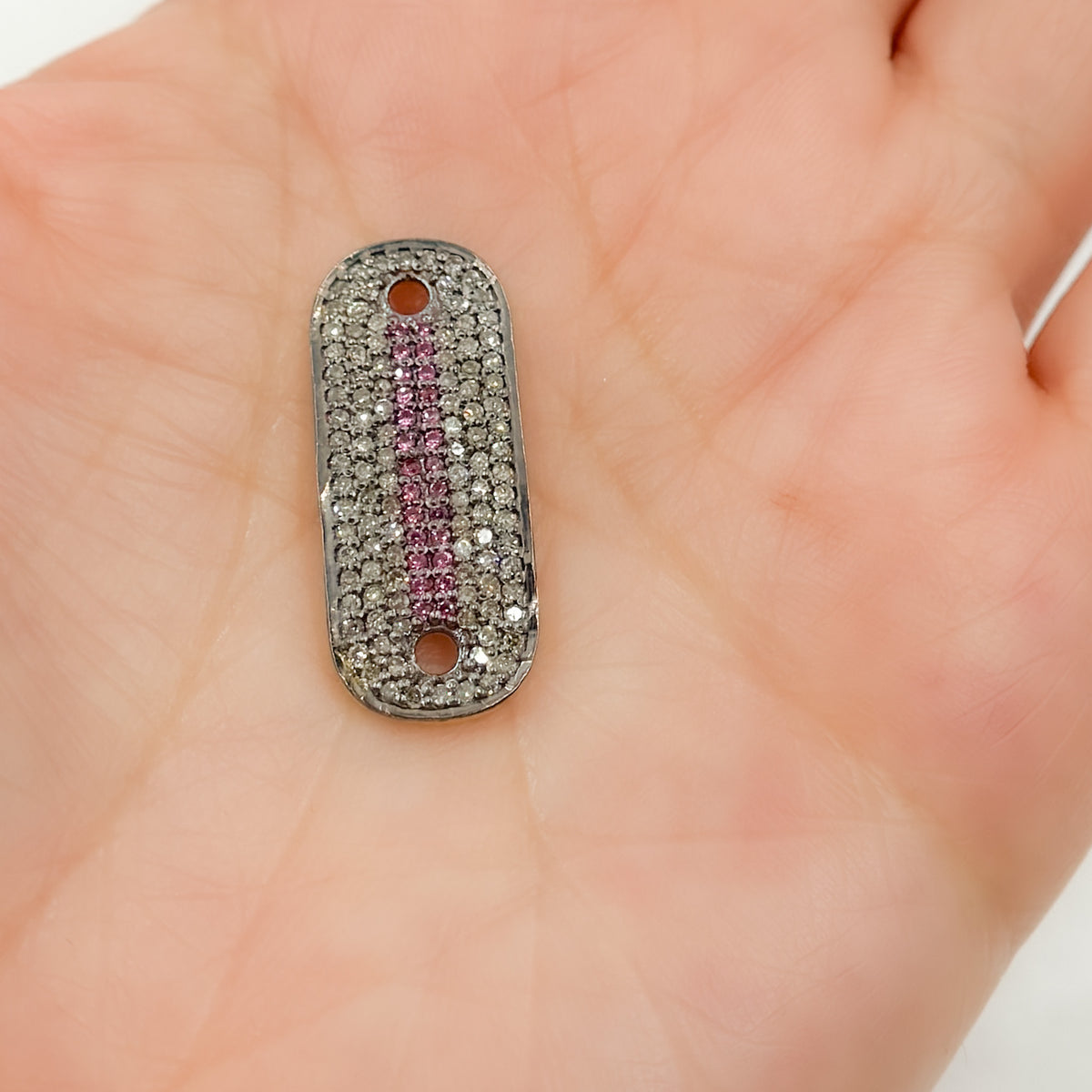 DC956. Diamond Sterling Silver Oval Connector with Gemstone