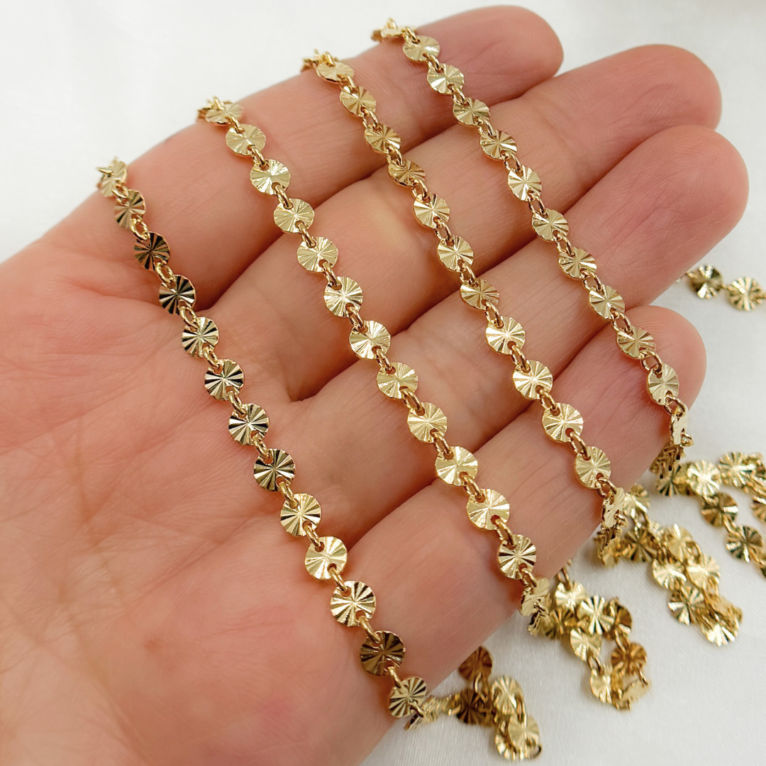 Gold Plated 925 Sterling Silver Textured Circle Link Chain