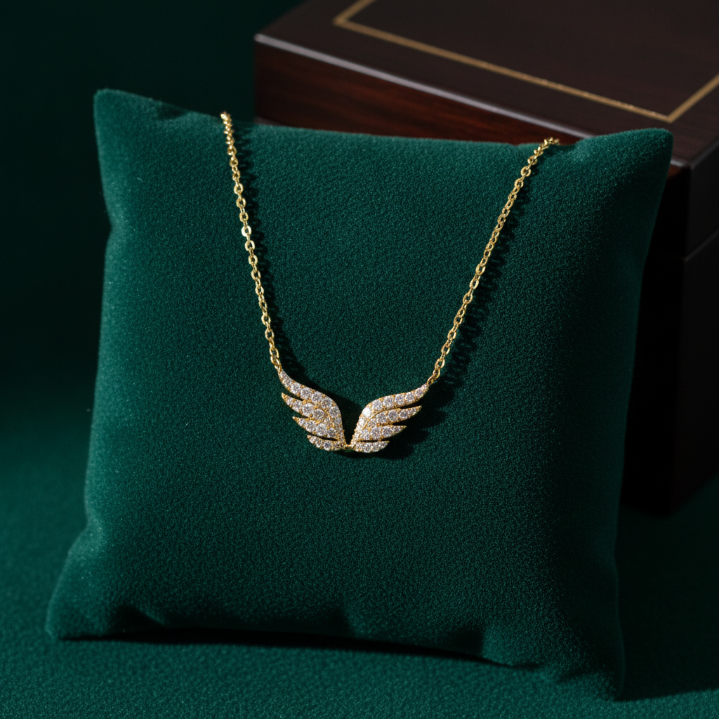 NFF72057. 14K Solid Gold Diamond Wings Necklace