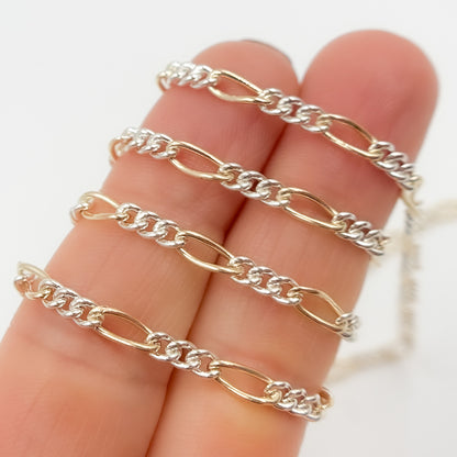 XM3331CTT. Gold Filled and Sterling Silver Long and Short Curb Link Chain