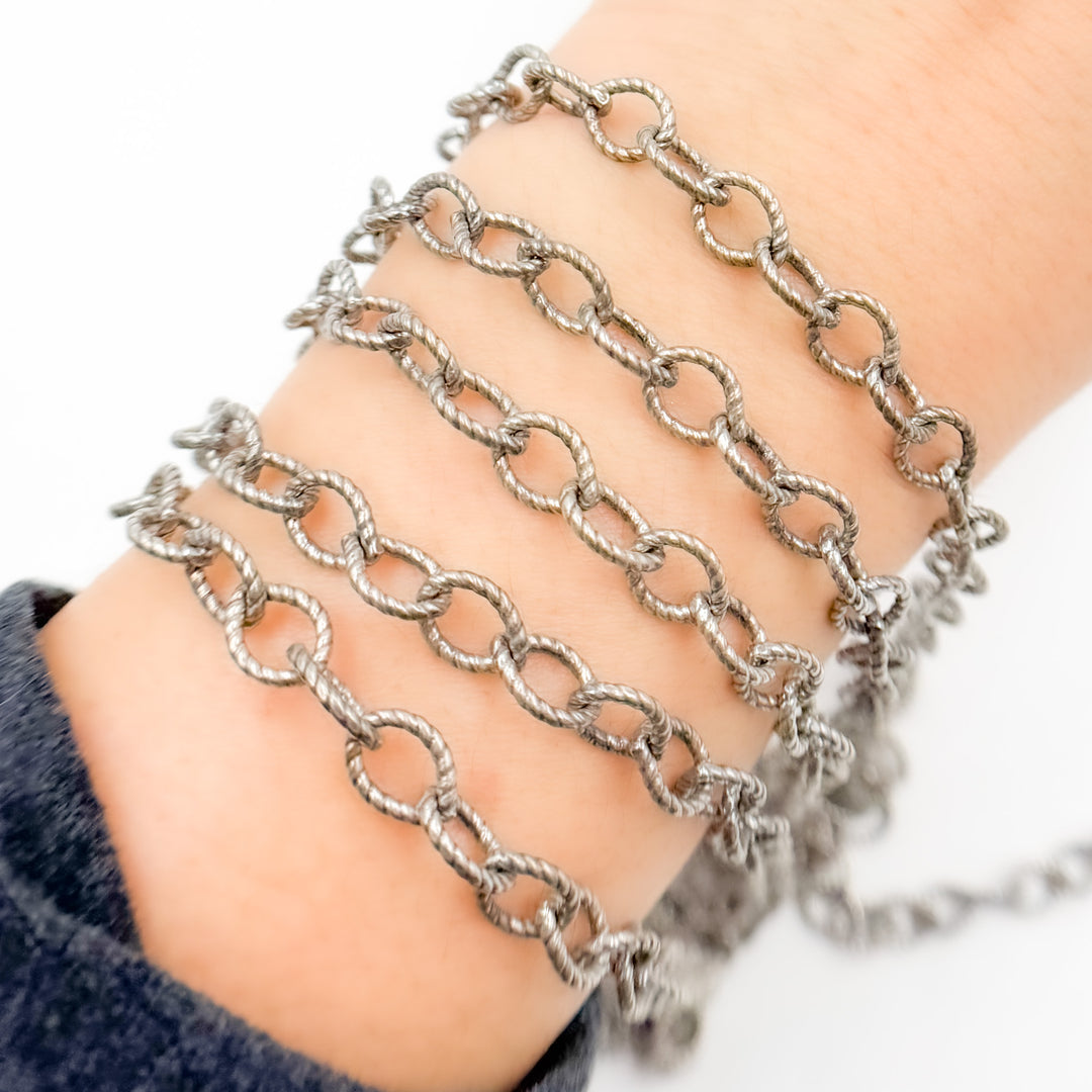 617OX. Oxidized Sterling Silver Twisted Round Link Chain