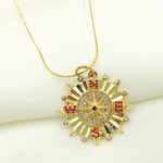 Load image into Gallery viewer, 14K Gold Circle Compass Charm with Diamonds and Stones. KG132
