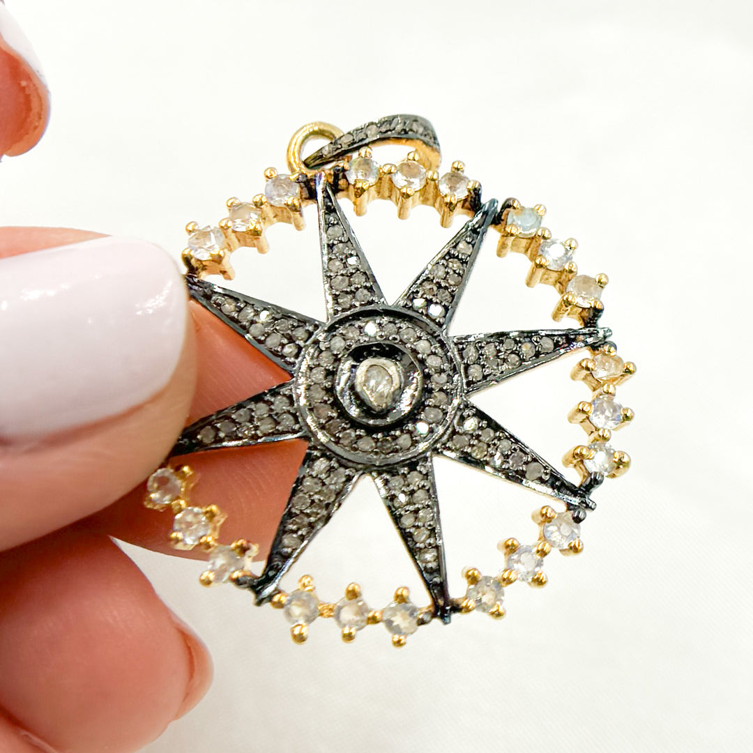 Silver Rounded Star Buy Diamond Sterling Silver Round Star Pendant with Polki