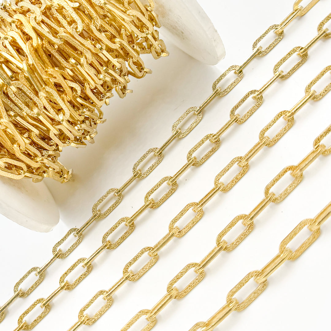 X30GP. Gold Plated Sterling Silver Matt Flat Paperclip Chain